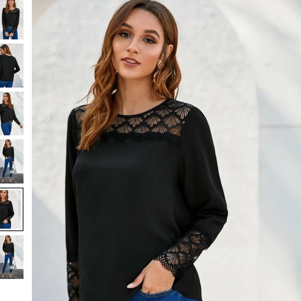 New drapey blouse with scallop lace at cuffs and top